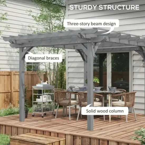 Resenkos Patio Garden Pergola, Pergola Canopy,12' x 10' Wooden Pergola, Outdoor Grape Gazebo for Garden, Patio, Backyard, Deck, Gray image {5}