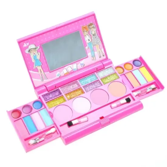 Link Pretty Princess Girls Deluxe Colorful Makeup Palette With Mirror & Brushes - Pink image {2}