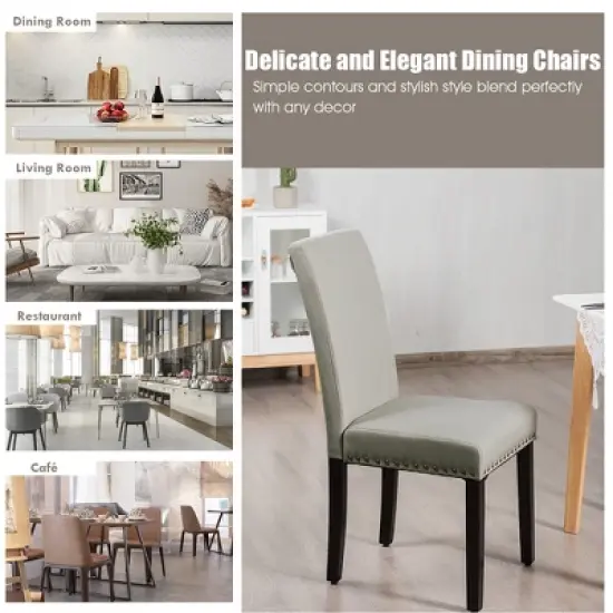 Costway Set of 2 Fabric Dining Chairs Upholstered with Nailhead Trim image {8}