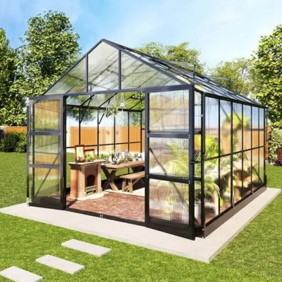 AMERLIFE Polycarbonate Greenhouse with 4 Vents, Rain Gutter, Heavy Duty Aluminum Frame image {7}
