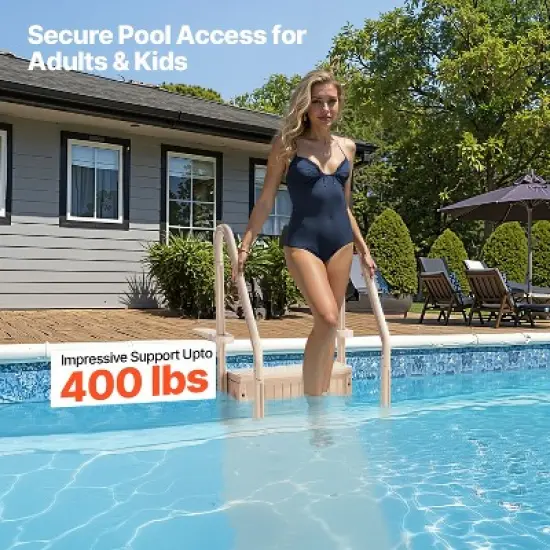 VEVOR Swimming Pool Ladder, 4-Step Double Handrails Stairs with Non-slip Heavy Duty Steps, Max Load Capacity 400 lbs, for 48-54 In Inground, Taupe image {3}