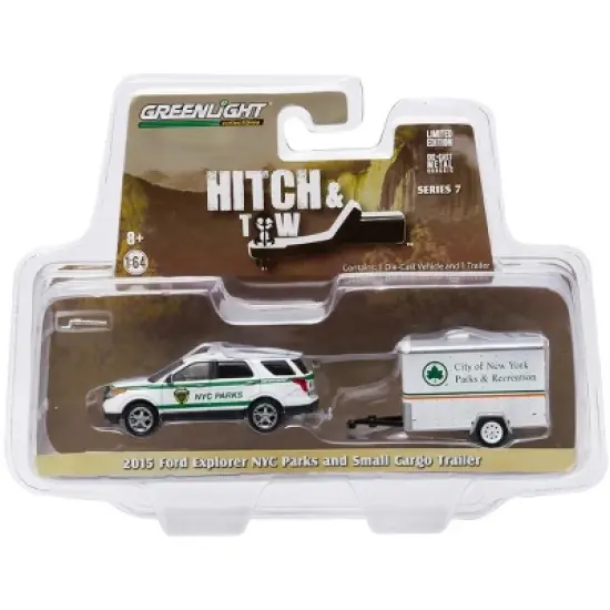 2015 Ford Explorer New York City Dept of Parks and Recreation & Small Cargo Trailer Hitch & Tow Series 7 1/64 Greenlight image {2}