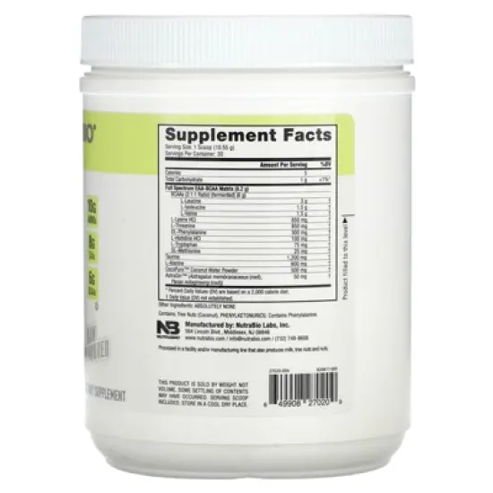NutraBio EAA, Raw Unflavored, 0.70 lb (317 g) image {1}