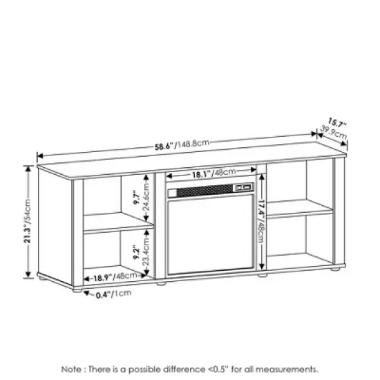 Furinno Classic Fireplace TV Stand Entertainment Console Media Center W/18" Electric Fireplace for TVs up to 60",Americano image {2}