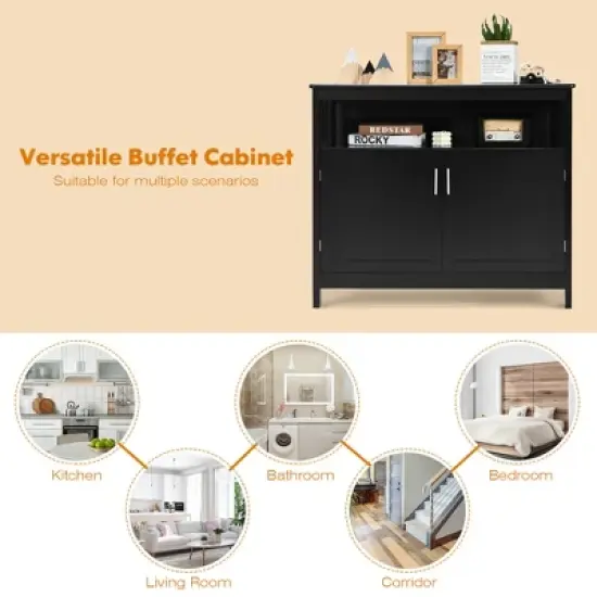 Costway Kitchen Buffet Server Sideboard Storage Cabinet w/2 Doors & Shelf White\Black image {6}