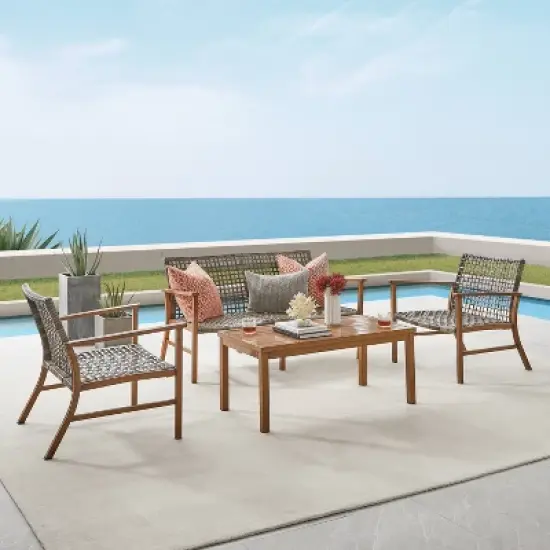 Ridley 4pc Outdoor Wicker & Metal Conversation Set - Gray - Crosley image {1}