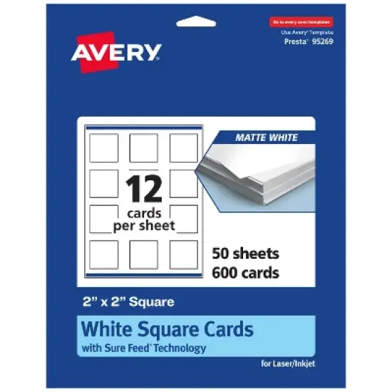 Avery Printable Matte White Cards with Sure Feed, 2" x 2" Square image {10}