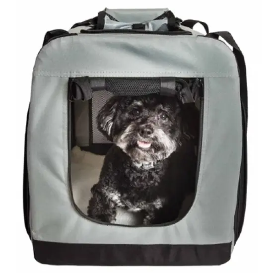 Pet Life Hounda Accordion Metal Framed Soft-Folding Collapsible Dual-Sided Expandable Dog Crate - Gray image {7}