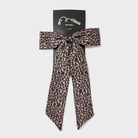 Girls' Satin Leopard Printed Bow - art class&trade; Black/Brown image {1}
