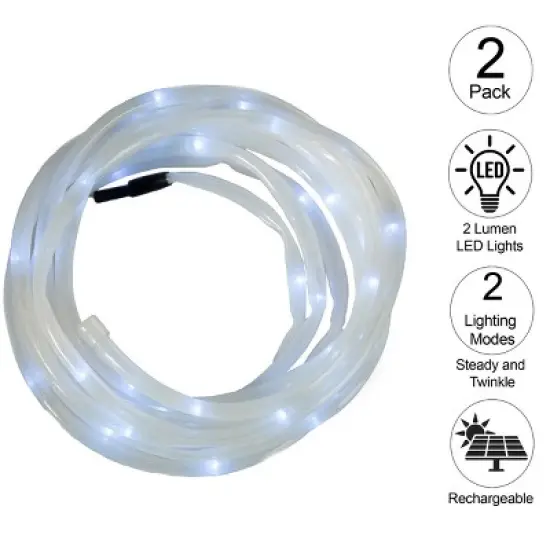 2-Pack - Solar Powered LED Rope Light Strand with White Bulbs, Steady or Twinkle Mode - Patio, Landscape and Wedding Decor by Pure Garden image {2}