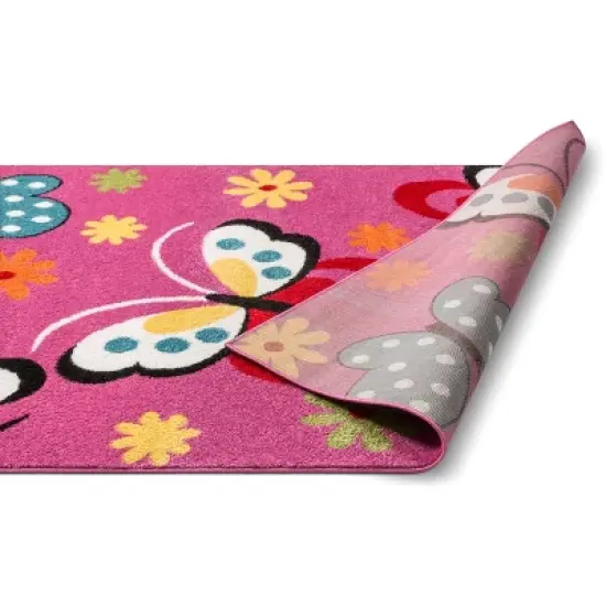 Well Woven Modern Daisy Butterflies Bright Kids Room Carpet Soft Durable Pink Area Rug image {3}