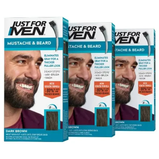 Just For Men Mustache & Beard Coloring for Gray Hair with Brush Included - 3pk image {8}