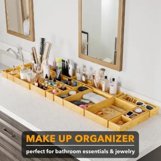 21-Piece Bamboo Drawer Organizer Set &ndash; Multi-Use Divider Bins for Kitchen, Bathroom, Office, and Makeup Storage, Natural image {5}