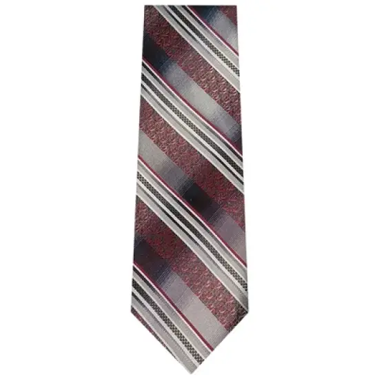 TheDapperTie Men's Burgundy, Gray And Black Stripes Necktie with Hanky image {1}