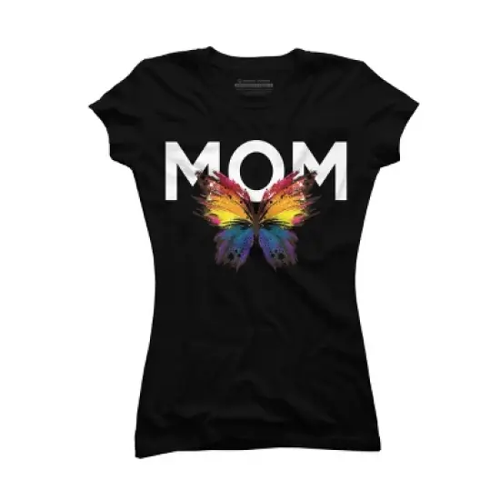 Junior's Design By Humans Mother's Day Rainbow Butterfly Mom By MeowShop T-Shirt image {2}