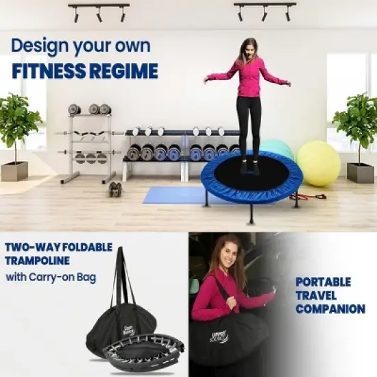 Machrus Upper Bounce Mini Trampoline with Adjustable Handbar &ndash; Round Foldable Rebounder Fitness Trampoline for Kids & Adults image {5}