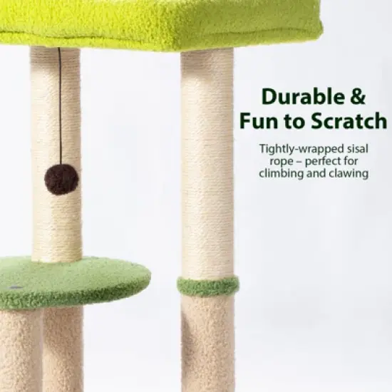 SUGIFT Multi-Level Cat Tree with Sisal Scratching Posts, Plush Perch, Bouncy Ball and Sturdy Base image {3}