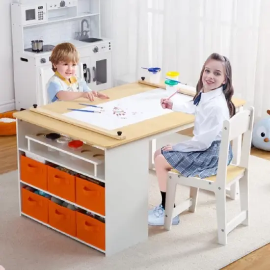 4 In 1 Kids Art Table and Chair Set,Toddler Craft Large Storage Desk With Portable Art Supply Organizer image {7}
