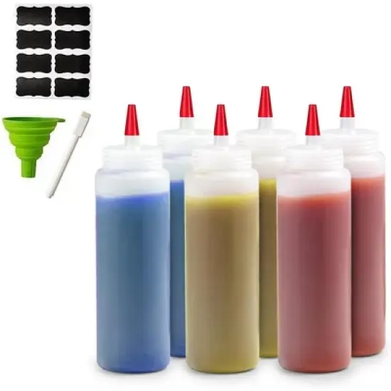 6-Pack 12oz Condiment Squeeze Bottles &ndash; Durable Plastic with Funnel, Erasable Marker & Reusable Labels &ndash; Perfect for Sauces, Dressings & More image {6}