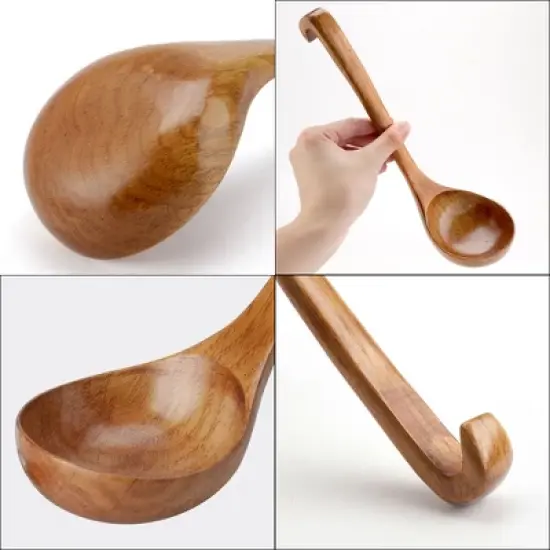 Unique Bargains Natural Grain Home Kitchen Brown Soup Spoon 11" Length 1 Pc image {4}