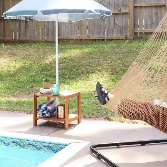 Sunnydaze Outdoor Meranti Wood with Teak Oil Finish Wooden Patio Accent Side Table with Lower Shelf - 20" - Brown image {6}