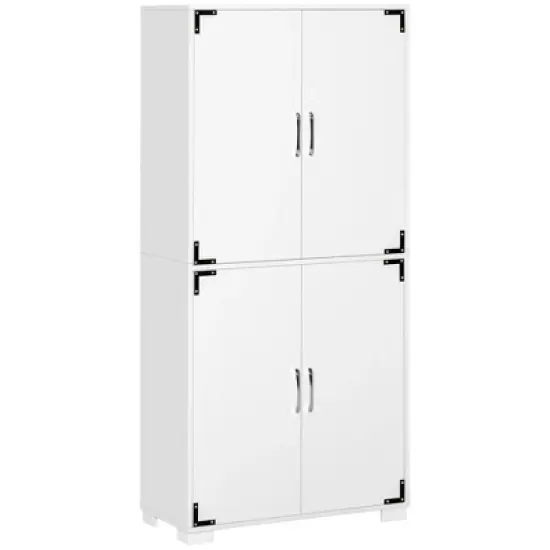 Gulches Industrial Farmhouse Style Freestanding Kitchen Pantry Cabinet - 4-Door Cupboard with Storage Shelves, White 29.5"W x 13.75"D x 63"H image {8}
