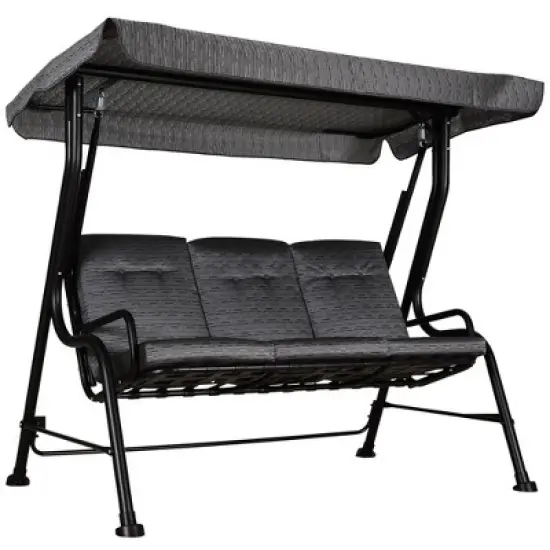 CAVINAS 3-Seat Patio Porch Swing,Hammock Swing Bench with Adjustable Canopy&Thicken Cushion,Outdoor Swing for Garden&Backyard,600LBS Capacity,Black image {5}
