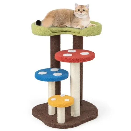 Tangkula Cat Tree Mushroom Unique Multi-Level Cute Cat Tower w/ Scratching Post Indoor image {10}