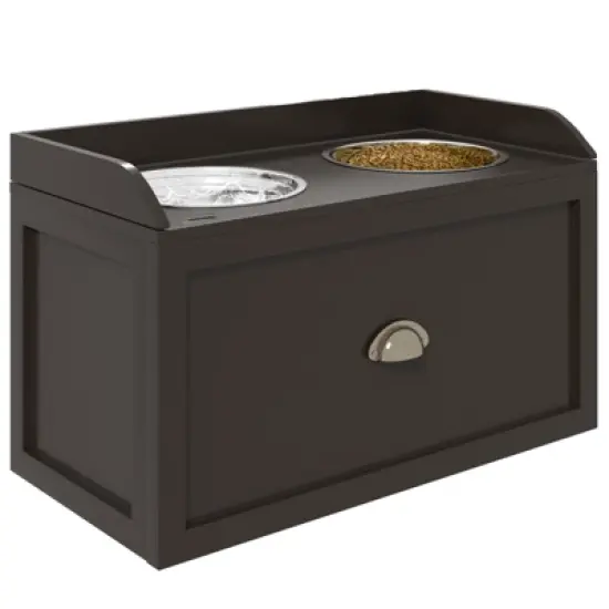 DSVIMOY Large Elevated Dog Bowls with Storage, Raised Dog Bowl Stand, Coffee, 23.5"*11.8"*14.3" image {4}