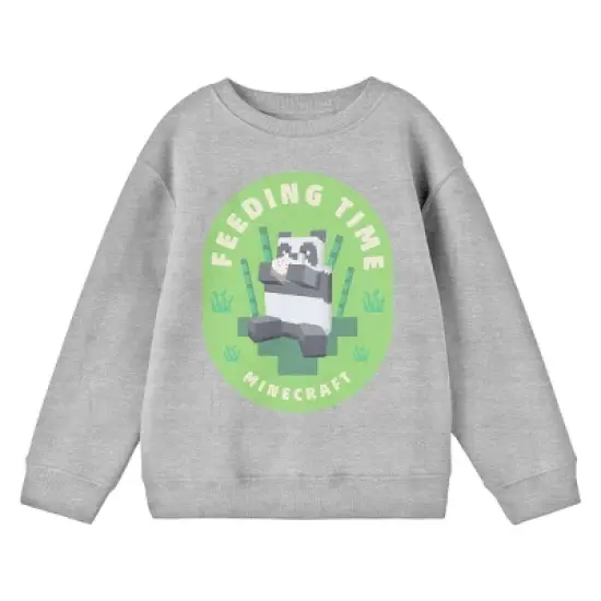Minecraft Panda Feeding Time Crew Neck Long Sleeve Athletic Heather Boy's Sweatshirt image {2}