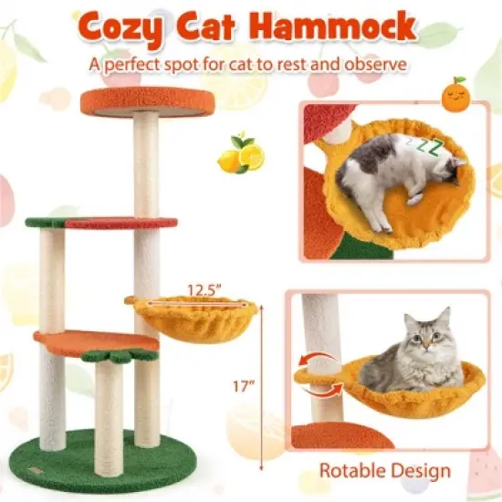FURNIinspire Pet Tower Cute Cat Tree Fruit Style Cat Tower, Cat Climbing Tower, Indoor Pet Activity Center, Multicolored, 19"*19"*39" image {3}