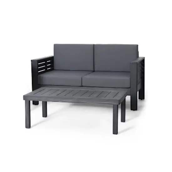 Christopher Knight 2pc Home Louver Outdoor Acacia Loveseat and Coffee Table Set with Cushions image {14}