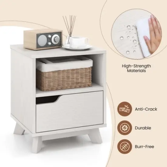 Costway 1/2 PCS Nightstand Sofa Side End Table with Storage Shelf & Drawer Space-Saving White image {6}