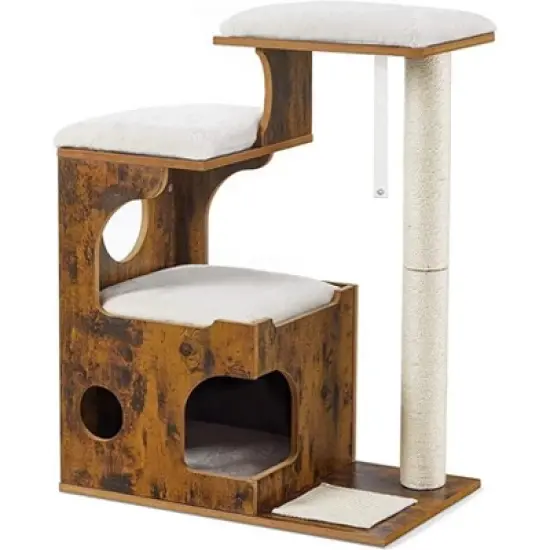 Feandrea WoodyWonders Cat Tree, 33.9-Inch Modern Cat Tower, Cat Condo with 3 Perches, Scratching Post and Mat, Cave, 4 Removable Washable Cushions image {10}