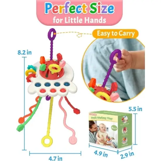 Baby Sensory Montessori Toys for 6-12-18 Months, Pull String Silicone Teething Toy, Toddler Birthday Gift Travel Toy for Infant image {5}