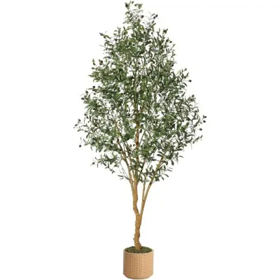 Olive Trees Artificial Indoor, Artificial Plants, Olive Tree with Planter, Fake Topiary Silk Tree with Natural Wood Trunk and Lifelike Fruits image {8}
