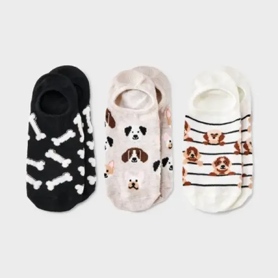 Women's Dogs 3pk Liner Socks - Oatmeal Heather/Black/Ivory 4-10 image {3}