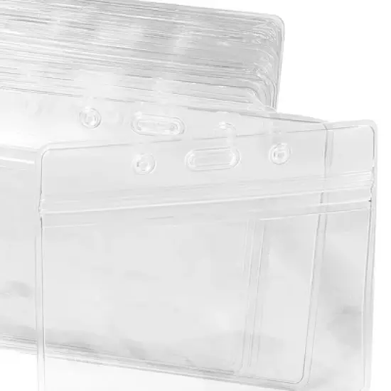 Unique Bargains Plastic Horizontal Name Tag Employee Badge ID Card Holders Clear 50 Pcs image {4}