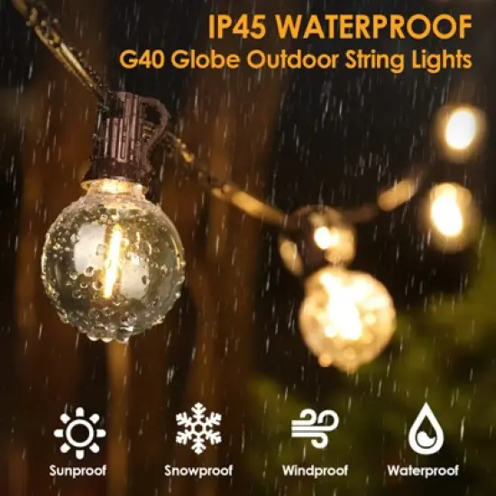 Itopfox 50Ft LED Outdoor String Lights with G40 Globe Bulbs, Dimmable Waterproof Hanging Lights for Patio, Warm White Shatterproof Bulbs Included image {2}