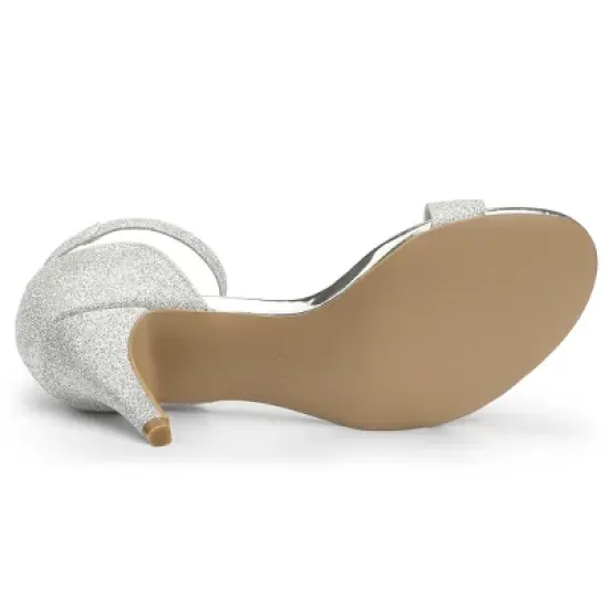 Allegra K Women's Glitter Ankle Strap Stiletto Heel Sandals image {4}