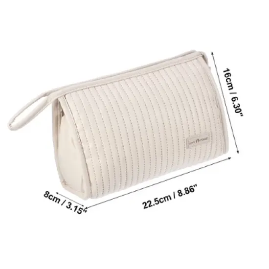 Unique Bargains PU Leather Makeup Bag Large Makeup Bag Make Up Brush Organizer Bag Toiletry Bag for Women 1 Pcs image {3}