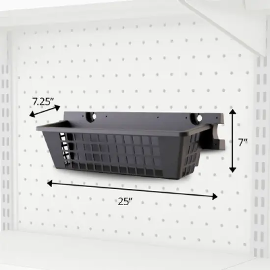 Suncast 25" x 7.25" x 7" Resin Shelf Basket Accessory with EZ Bolt Assembly for Select Outdoor Shed Storage Models, Black (2-Pack) image {1}