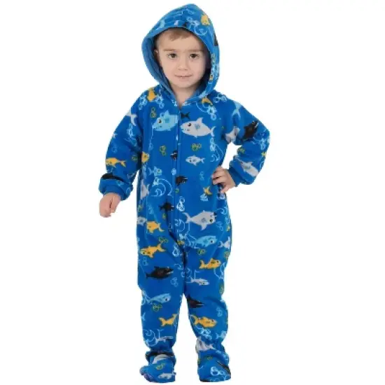 Footed Pajamas - Shark Frenzy Infant Hoodie Fleece Onesie image {4}