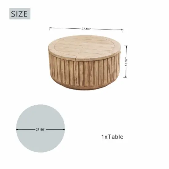 Moda Furnishings 27.9"W Outdoor Terrafab Faux Wood Round Coffee Table image {4}