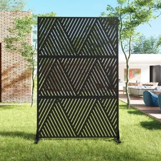 72" H&times;47"W Dovelina Black Privacy Screen Decorative Garden Fence with Triangle Pattern image {6}