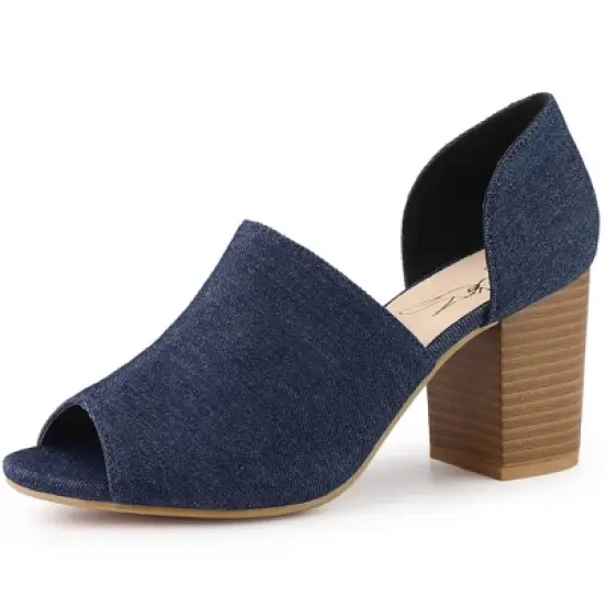Perphy Denim Open Toe Chunky Heels Slide Sandals image {7}
