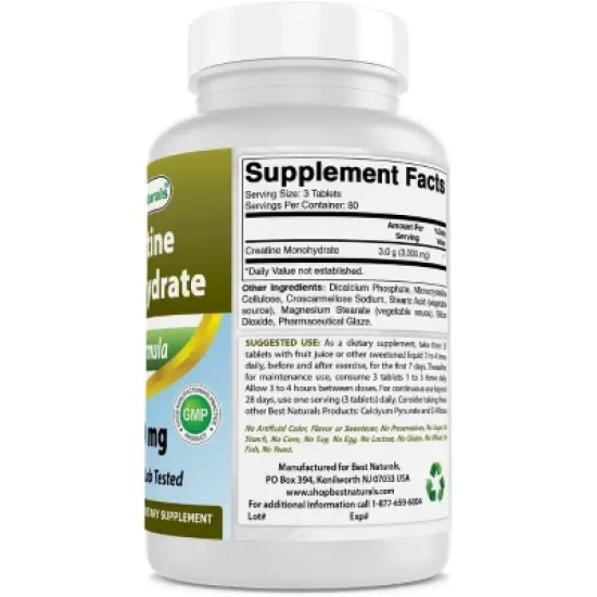 Best Naturals Creatine Monohydrate 1000 mg 240 Tablets image {2}