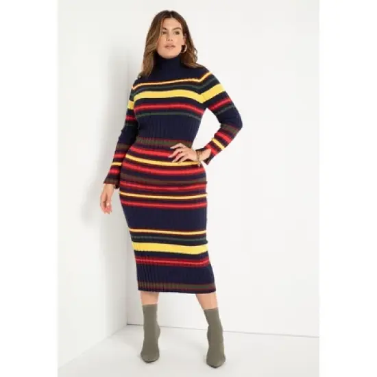 ELOQUII Women&rsquo;s Plus Size Striped Turtleneck Sweater Dress image {1}