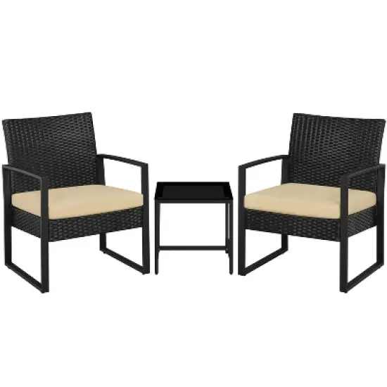 Yaheetech 3 Piece Patio Set Modern PE Bistro Furniture Conversation Sets image {11}