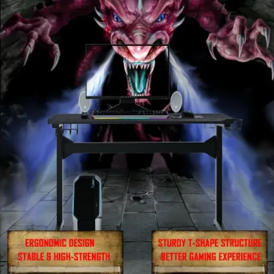 Costway Gaming Computer Desk Carbon Fiber Surface w/Mousepad Cup Holder Headphone Hook image {2}